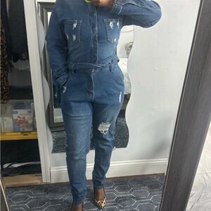 Fashion Nova Blue Denim Jumpsuit